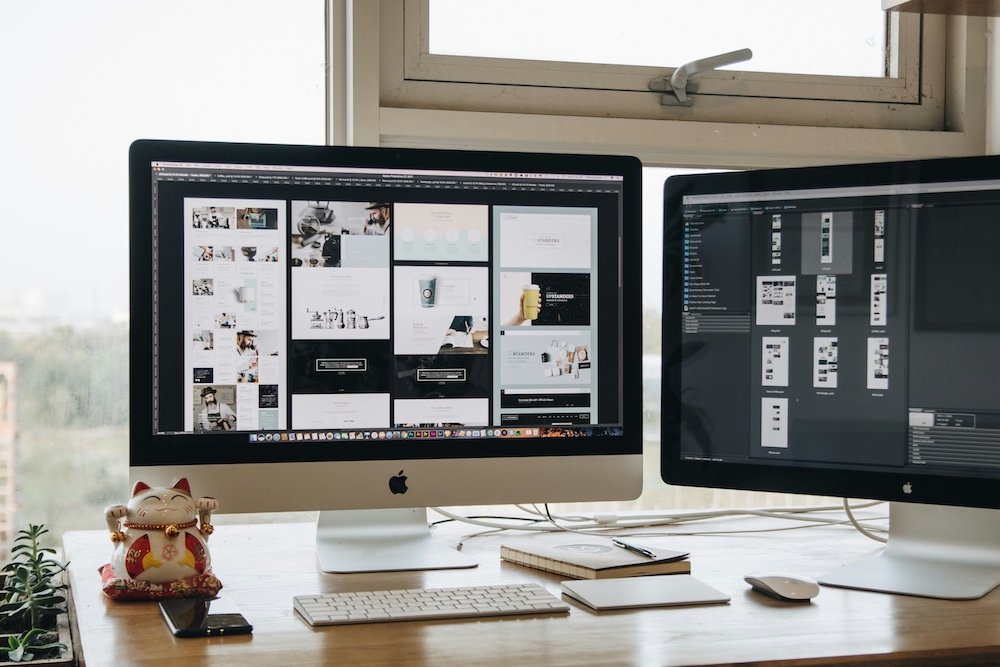 Website design planning with layout, brand direction, and customer experience review