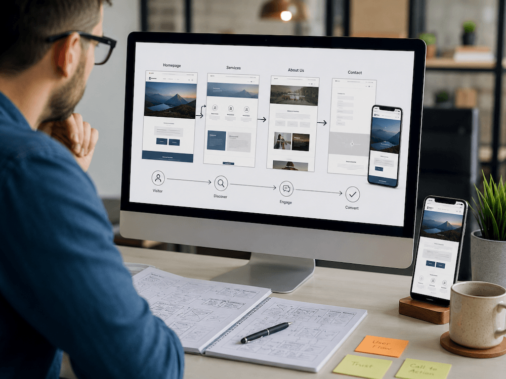 Website layout planning, responsive design, and brand-aligned website design