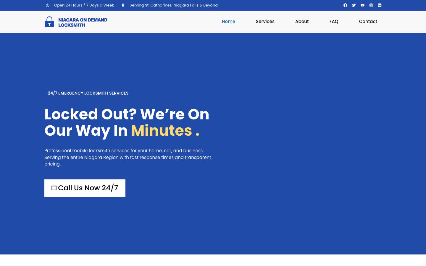 Delivered Niagara On Demand Locksmith website homepage showing emergency service information and navigation.
