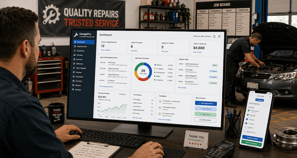 Software Development Auto repair and mechanic software service booking and garage workflow dashboard
