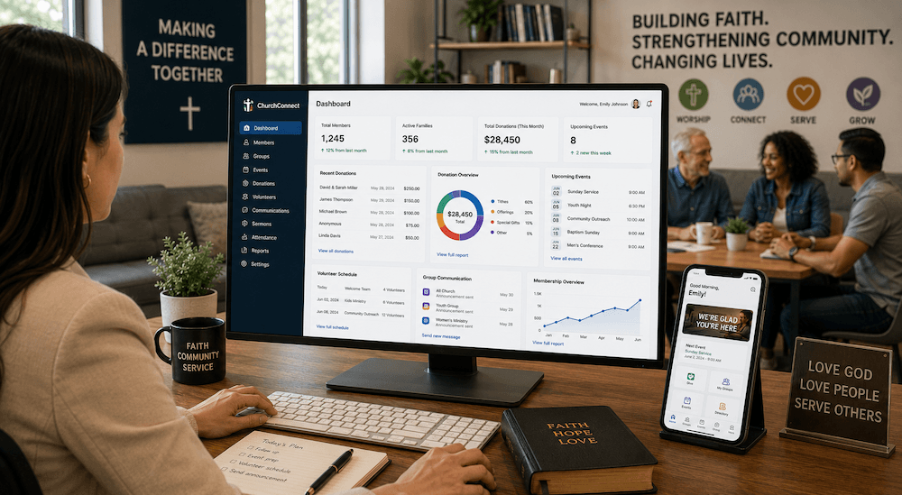 Software Development Church and community organization software member and event management dashboard
