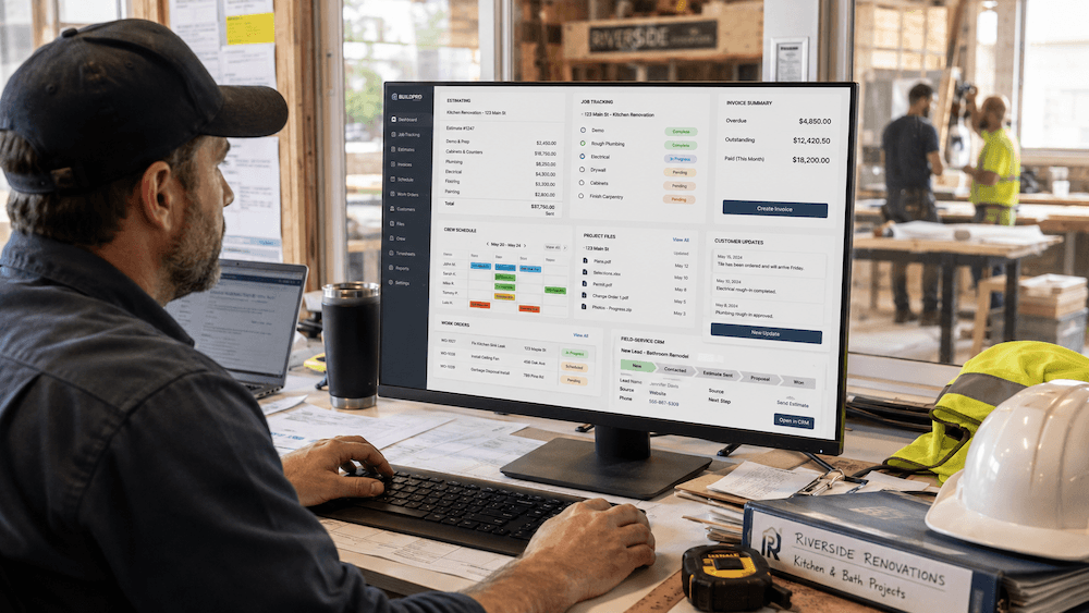 Contractor CRM dashboard with estimating and job tracking