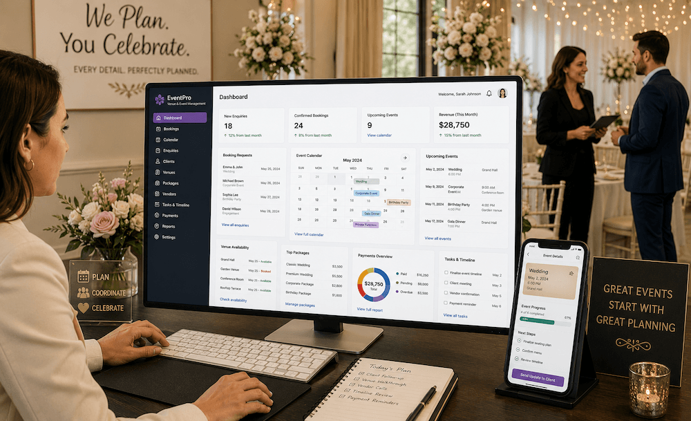 Software Development Event planner and venue software booking calendar and management dashboard