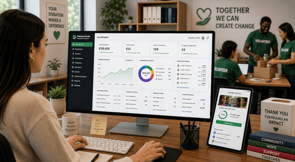 Software Development Nonprofit and charity software donation and volunteer management dashboard